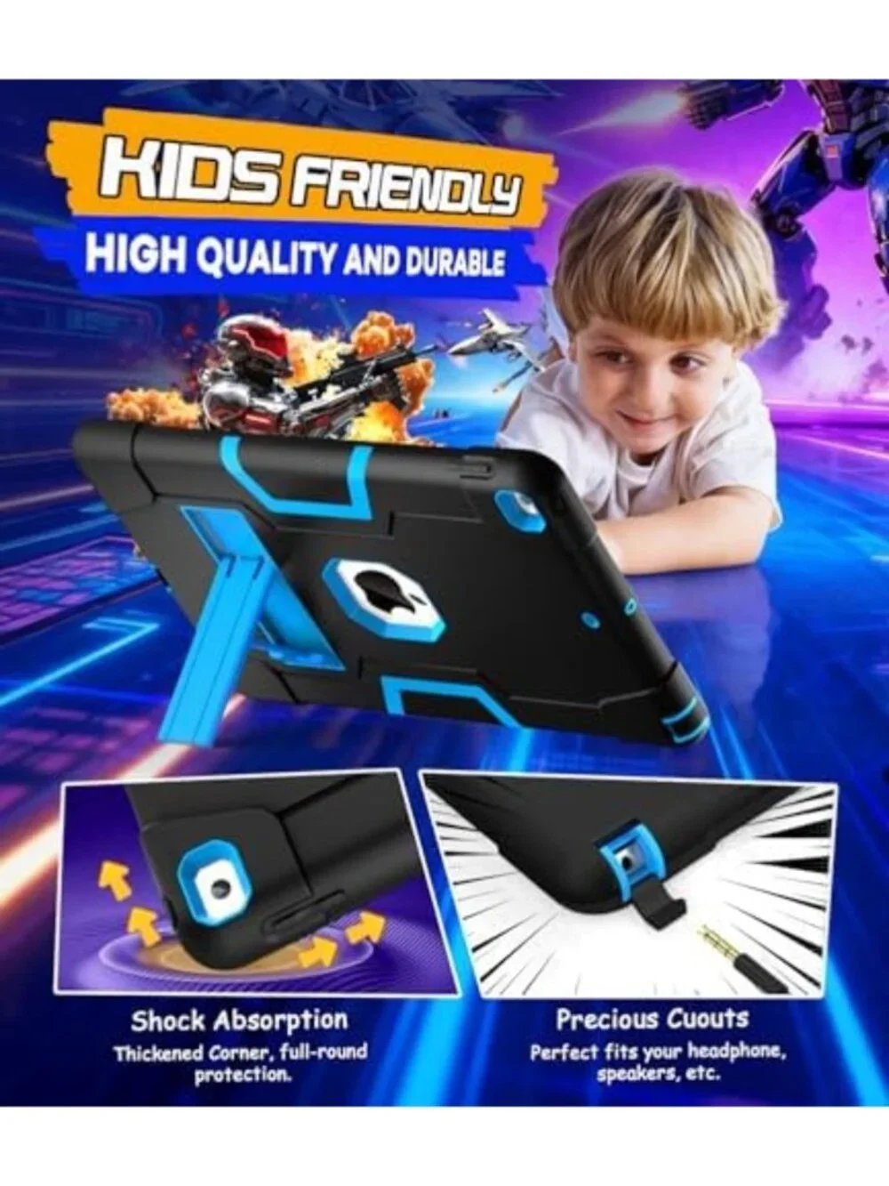 Slim Heavy Duty Shockproof iPad Case 9th/8th/7th Gen, Rugged 3-Layer Cover with